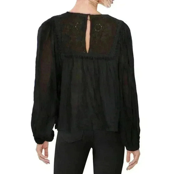 Free People Womens Black Valencia Eyelet Top Size Medium - Picture 1 of 6